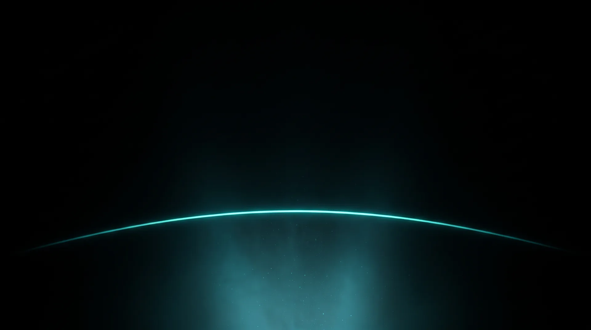 A thin arc of teal light glowing across a dark horizon